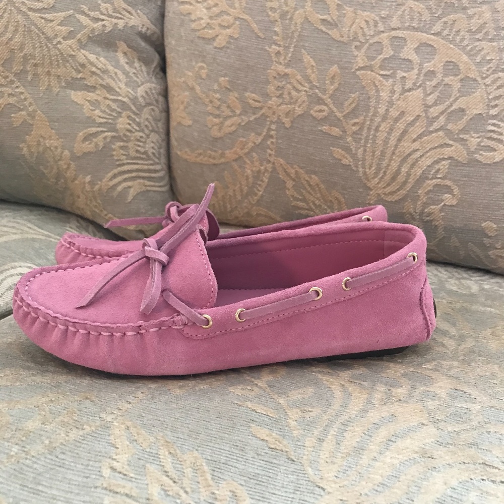 New In Box J. Crew Suede Pink Moccasins - Picture 3 of 4